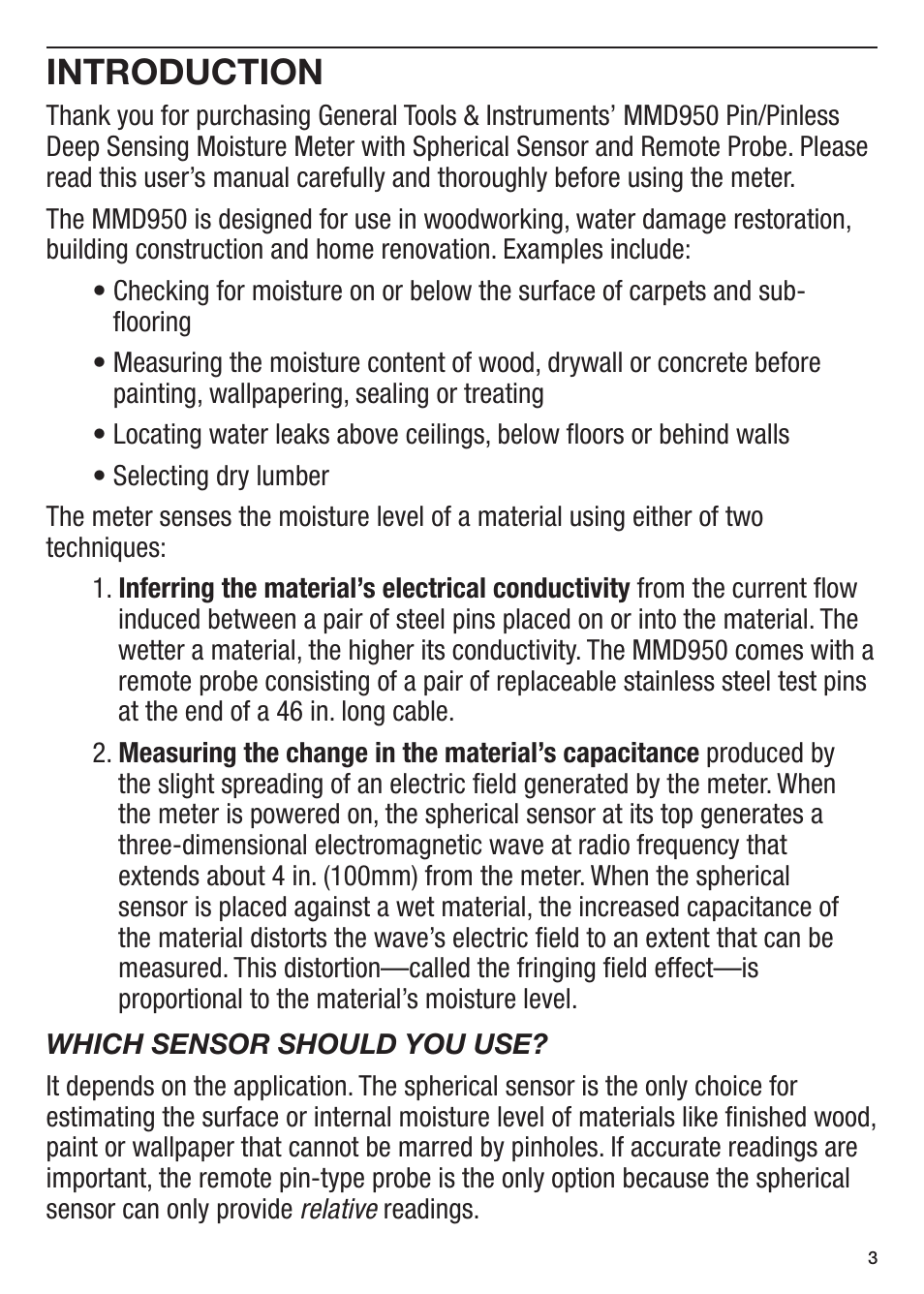 Introduction | General Tools and Instruments MMD950 User Manual | Page 3 / 16