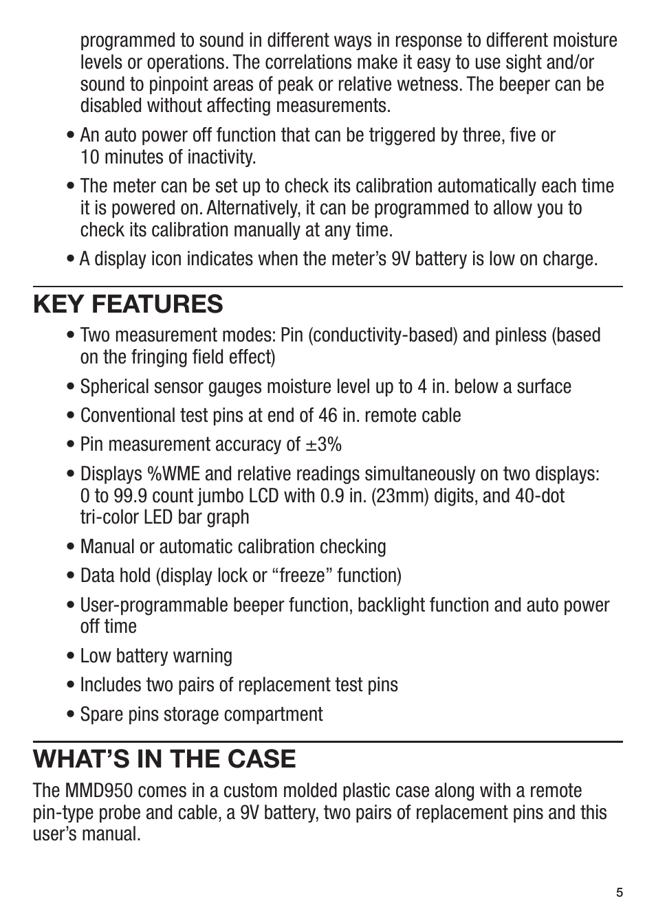 Key features, What’s in the case | General Tools and Instruments MMD950 User Manual | Page 5 / 16