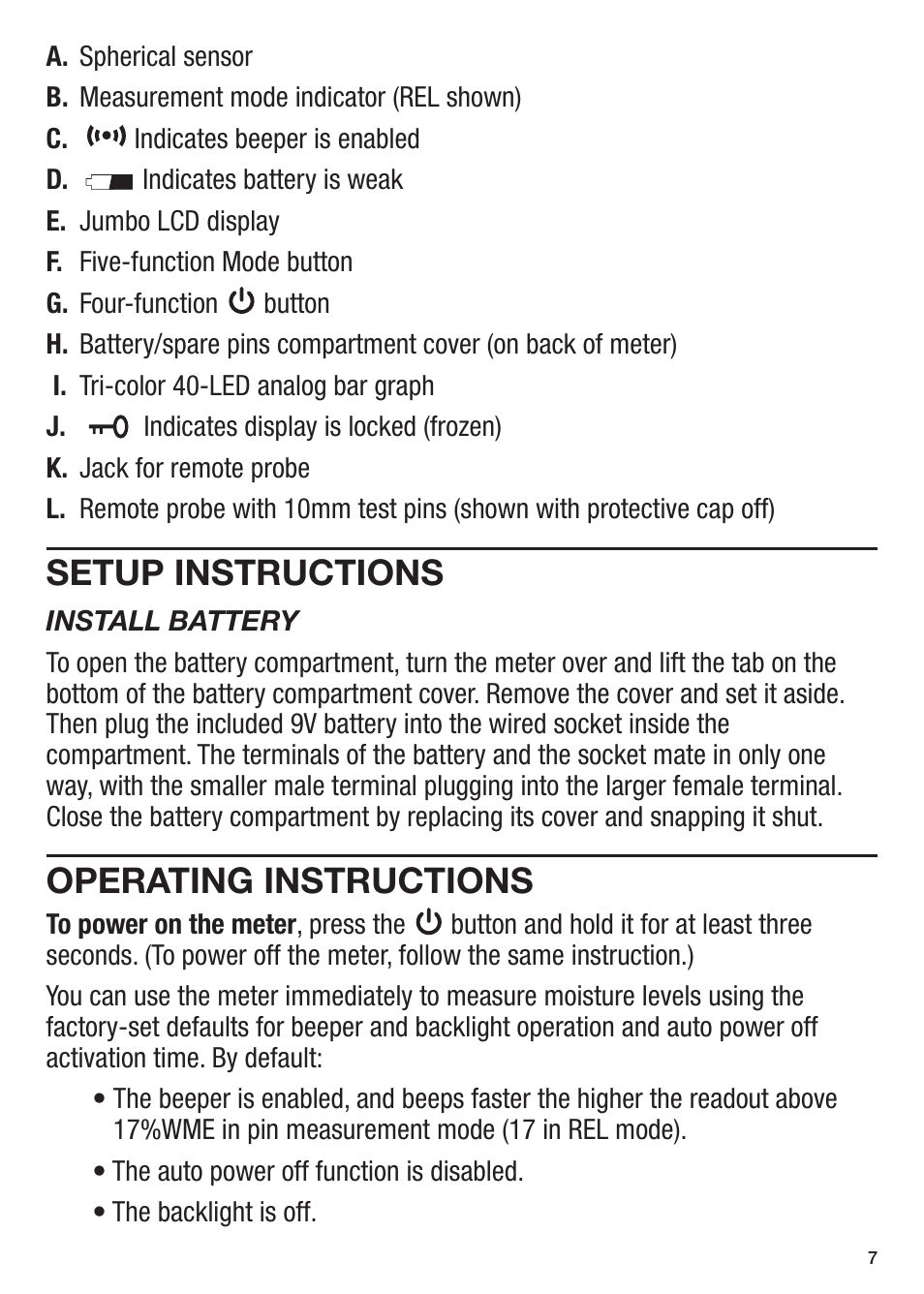 Setup instructions, Operating instructions | General Tools and Instruments MMD950 User Manual | Page 7 / 16