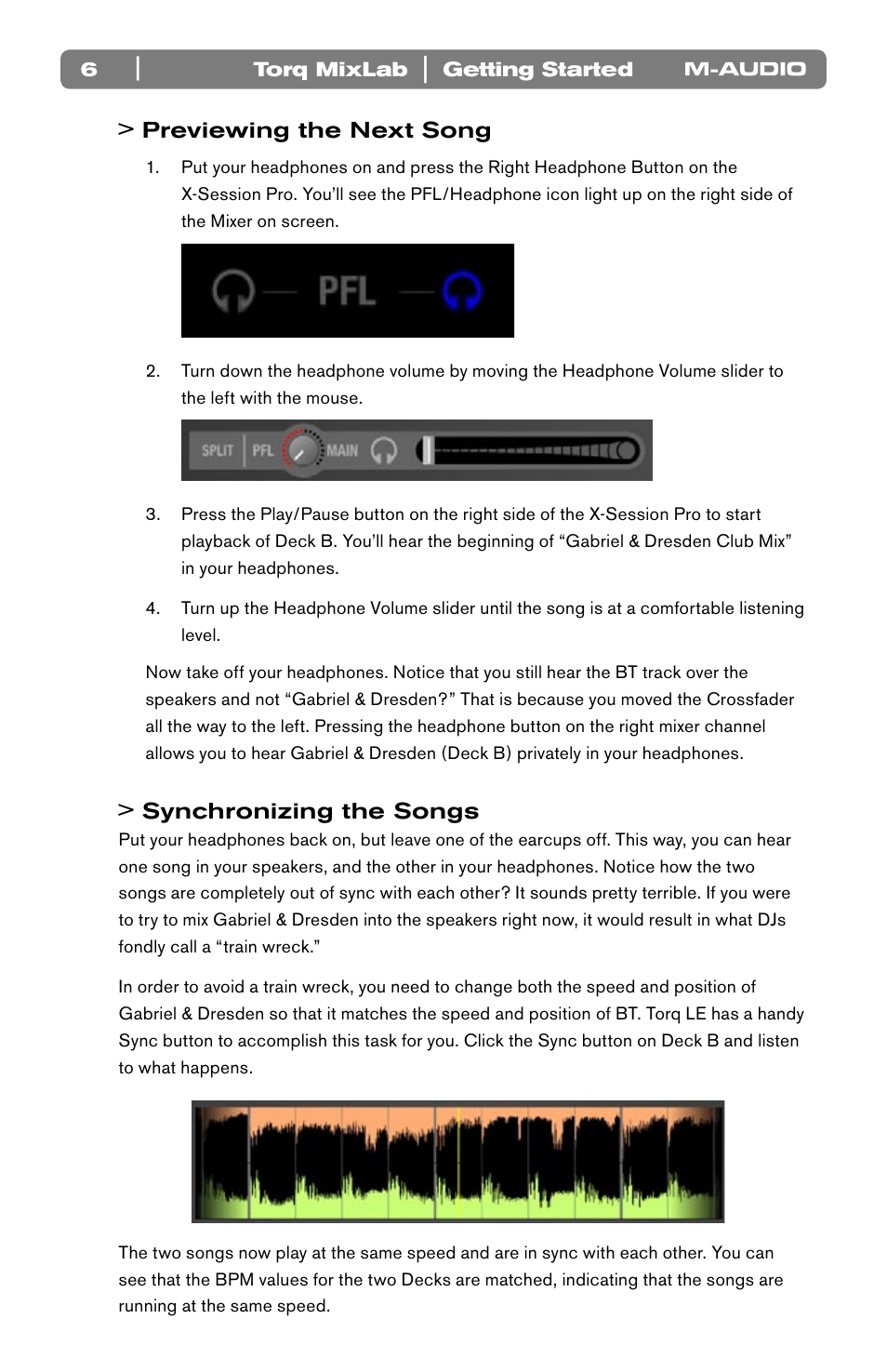 Previewing the next song, Synchronizing the songs | M-AUDIO Torq LE (MixLab) User Manual | Page 7 / 16