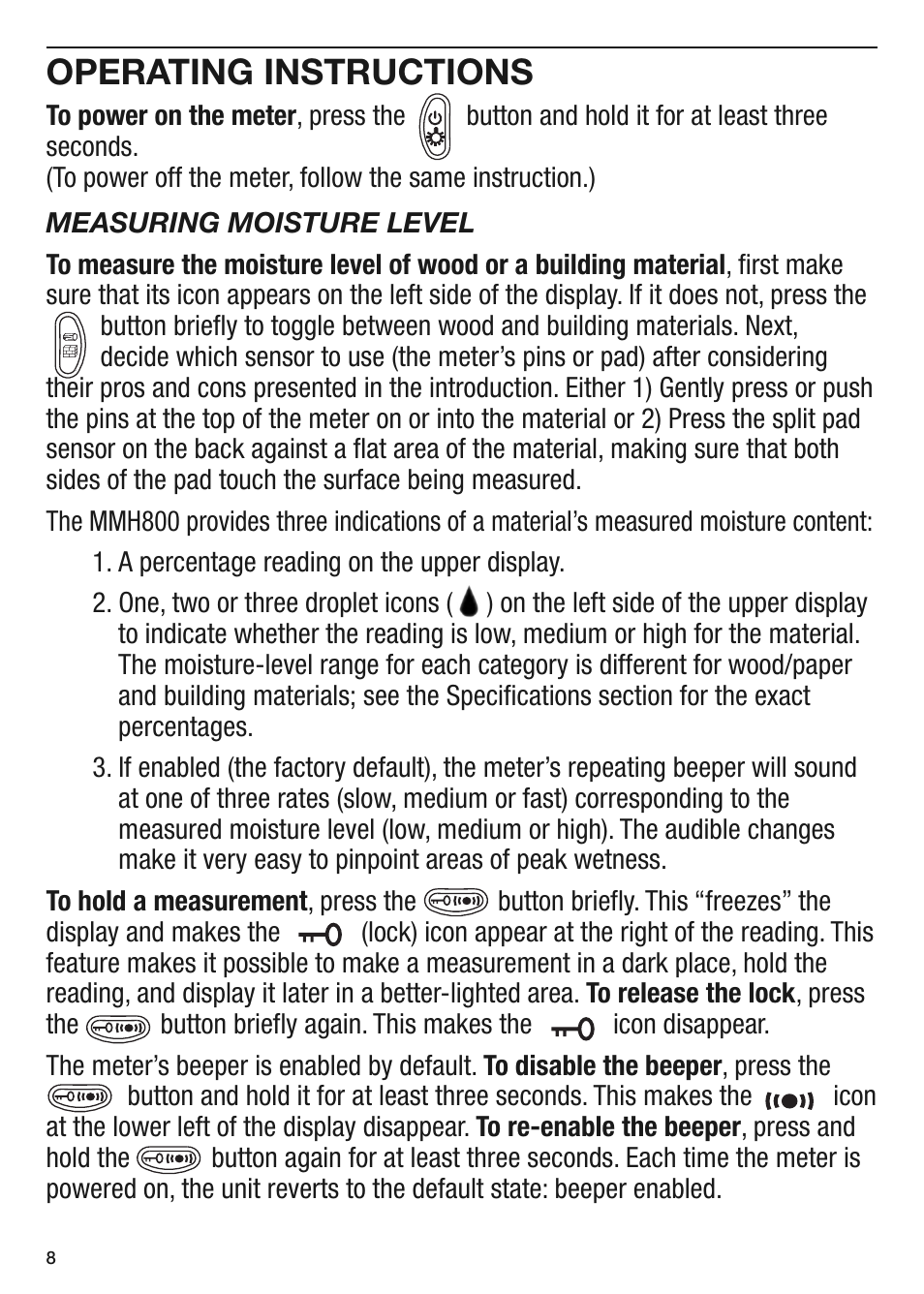 Operating instructions | General Tools and Instruments MMH800 User Manual | Page 8 / 12