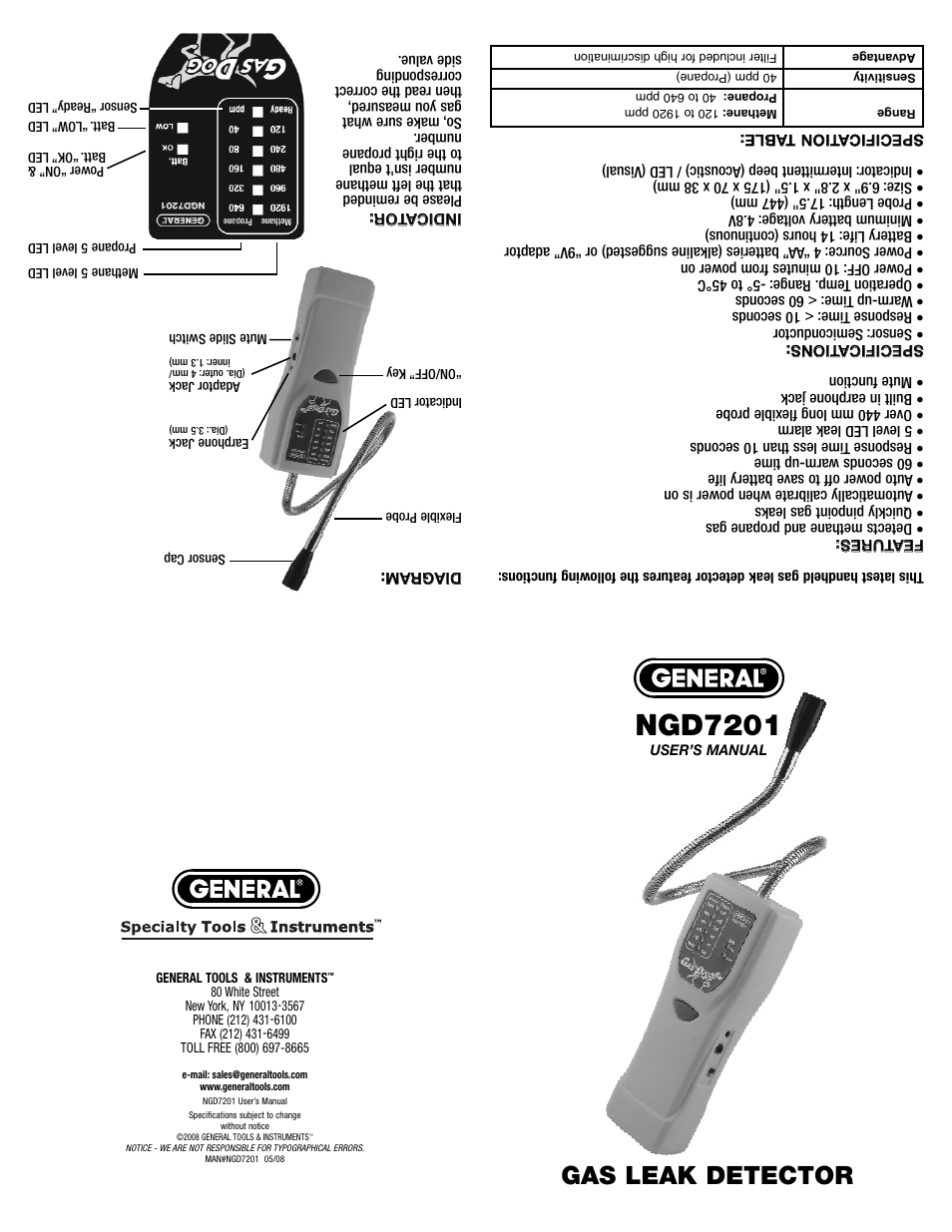 General Tools and Instruments NGD7201 User Manual | 2 pages
