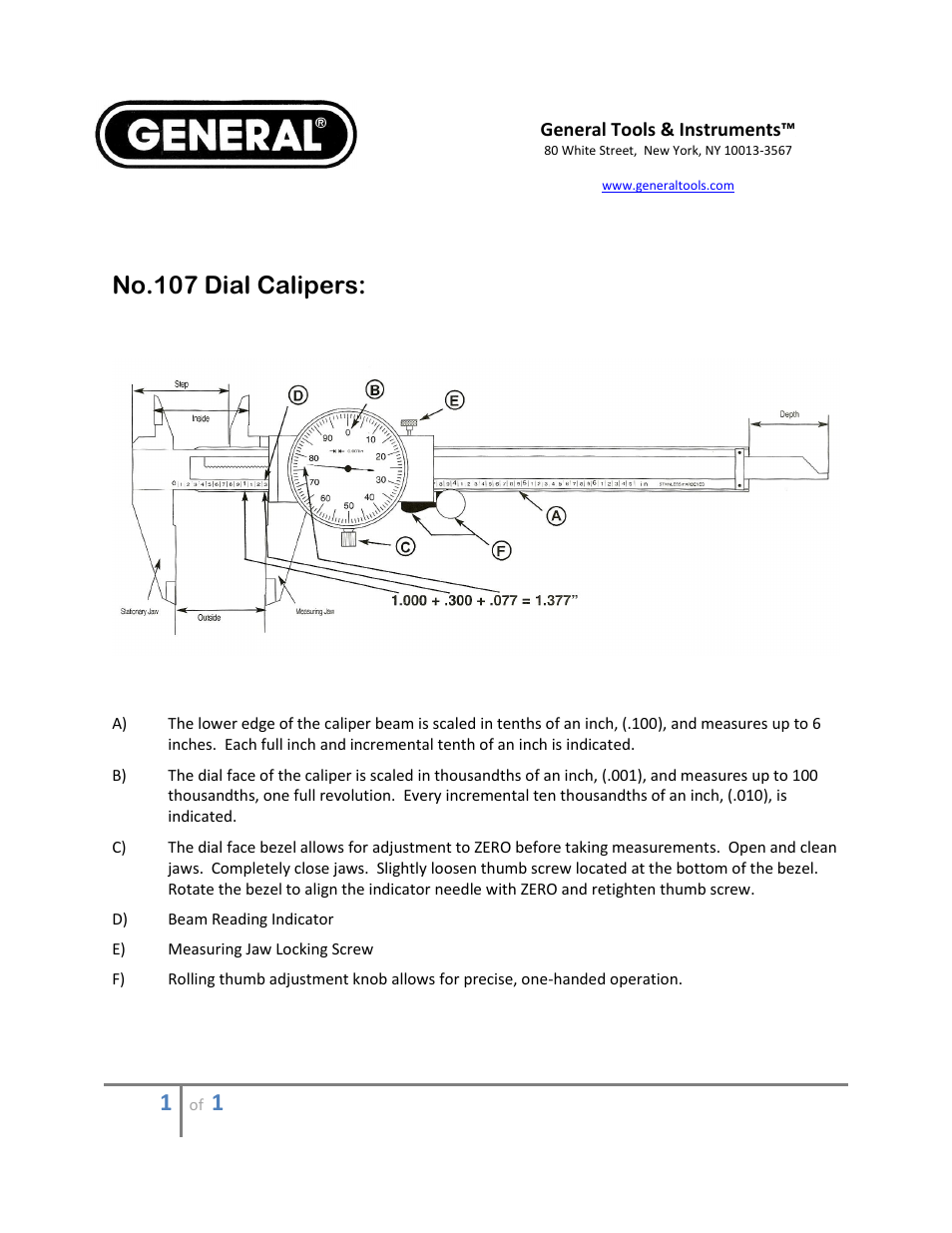 General Tools and Instruments 107 User Manual | 2 pages