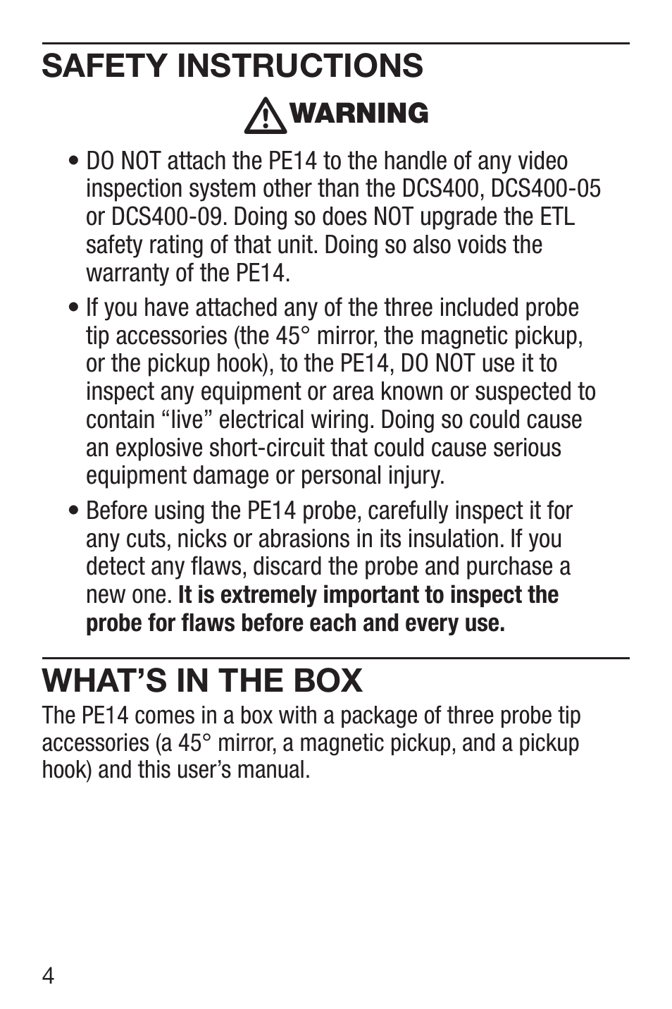 Safety instructions, What’s in the box | General Tools and Instruments PE-14 User Manual | Page 4 / 8