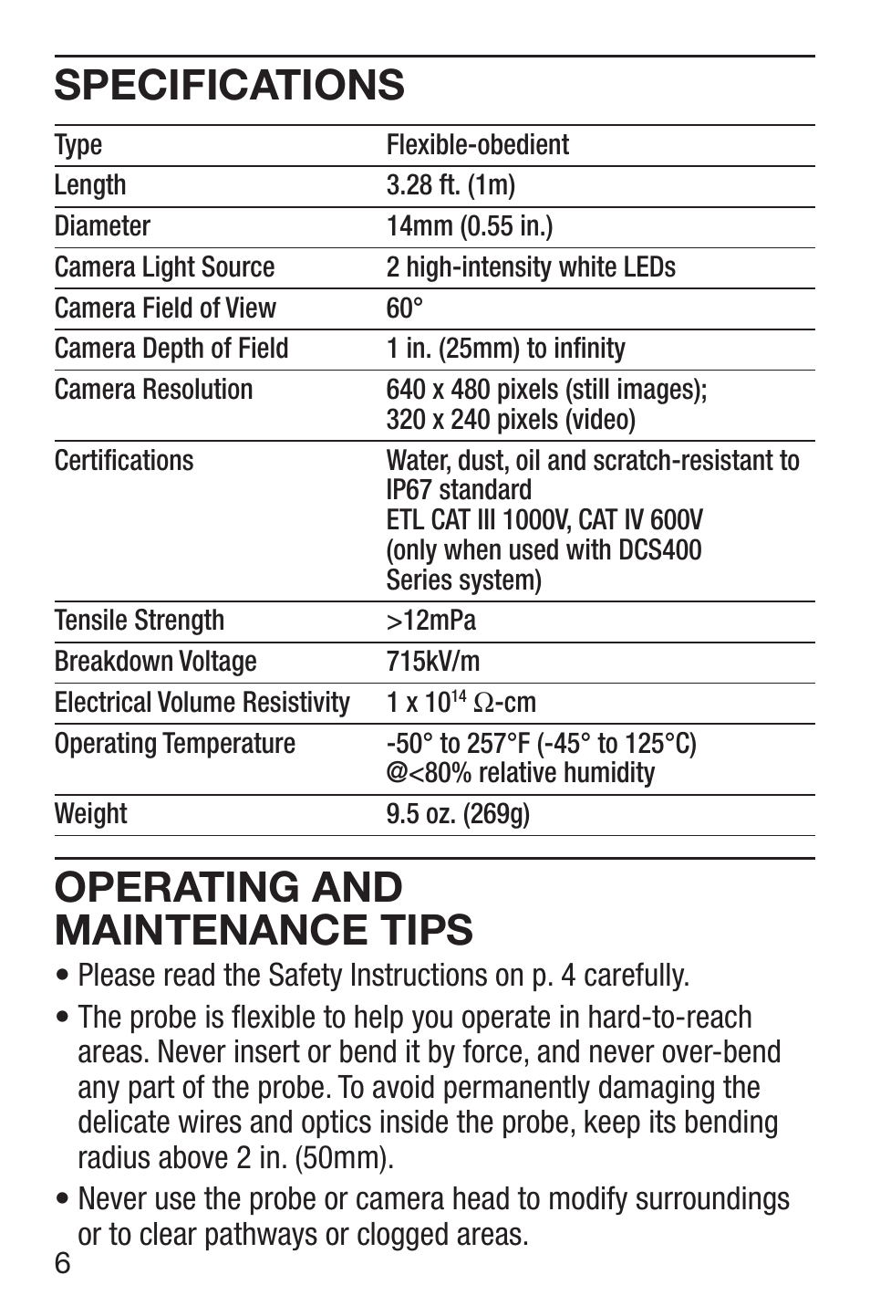 Specifications, Operating and maintenance tips | General Tools and Instruments PE-14 User Manual | Page 6 / 8