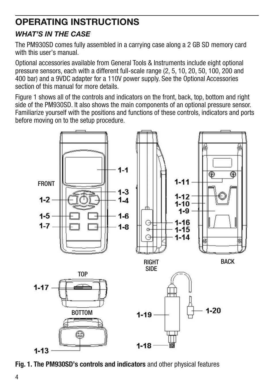 Operating instructions | General Tools and Instruments PM930SD User Manual | Page 4 / 12