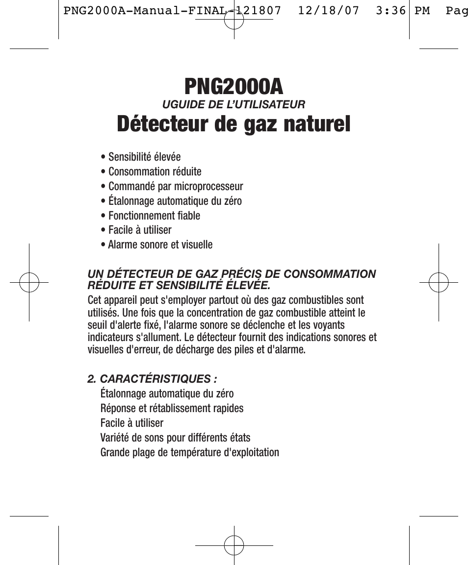 Png2000a, Détecteur de gaz naturel | General Tools and Instruments PNG2000A User Manual | Page 5 / 12