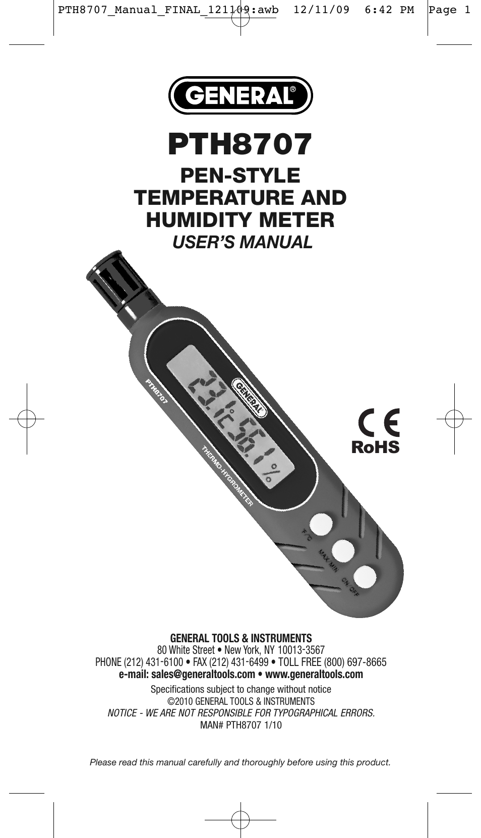 General Tools and Instruments PTH8707 User Manual | 4 pages