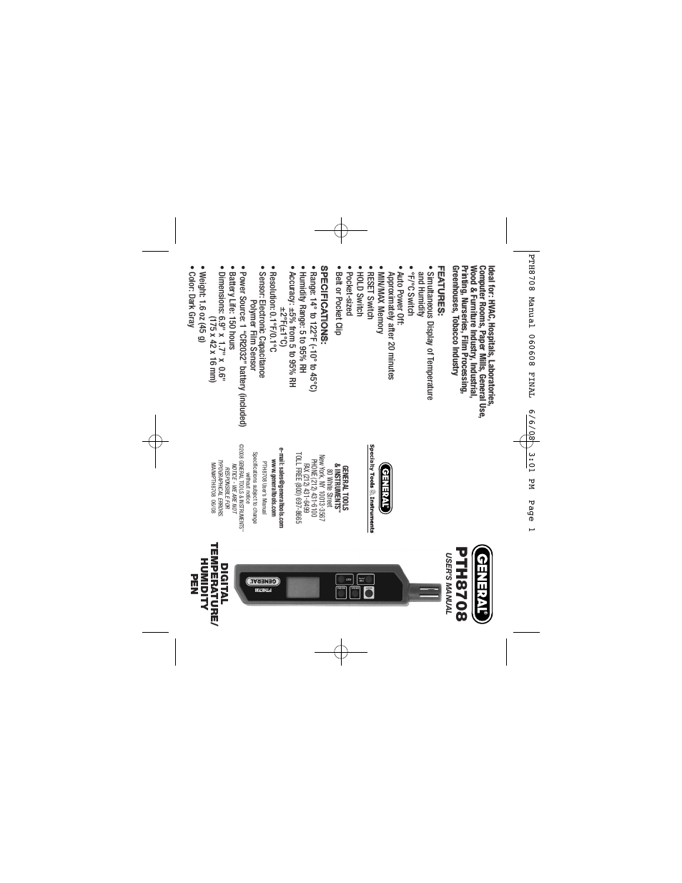 General Tools and Instruments PTH8708 User Manual | 2 pages