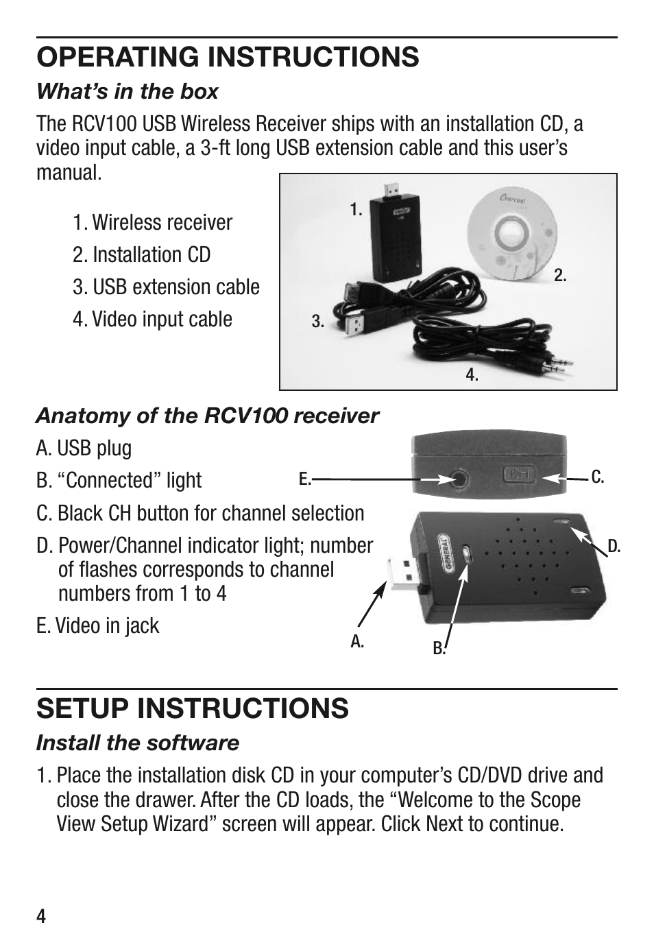 Operating instructions, Setup instructions | General Tools and Instruments RCV100 User Manual | Page 4 / 16