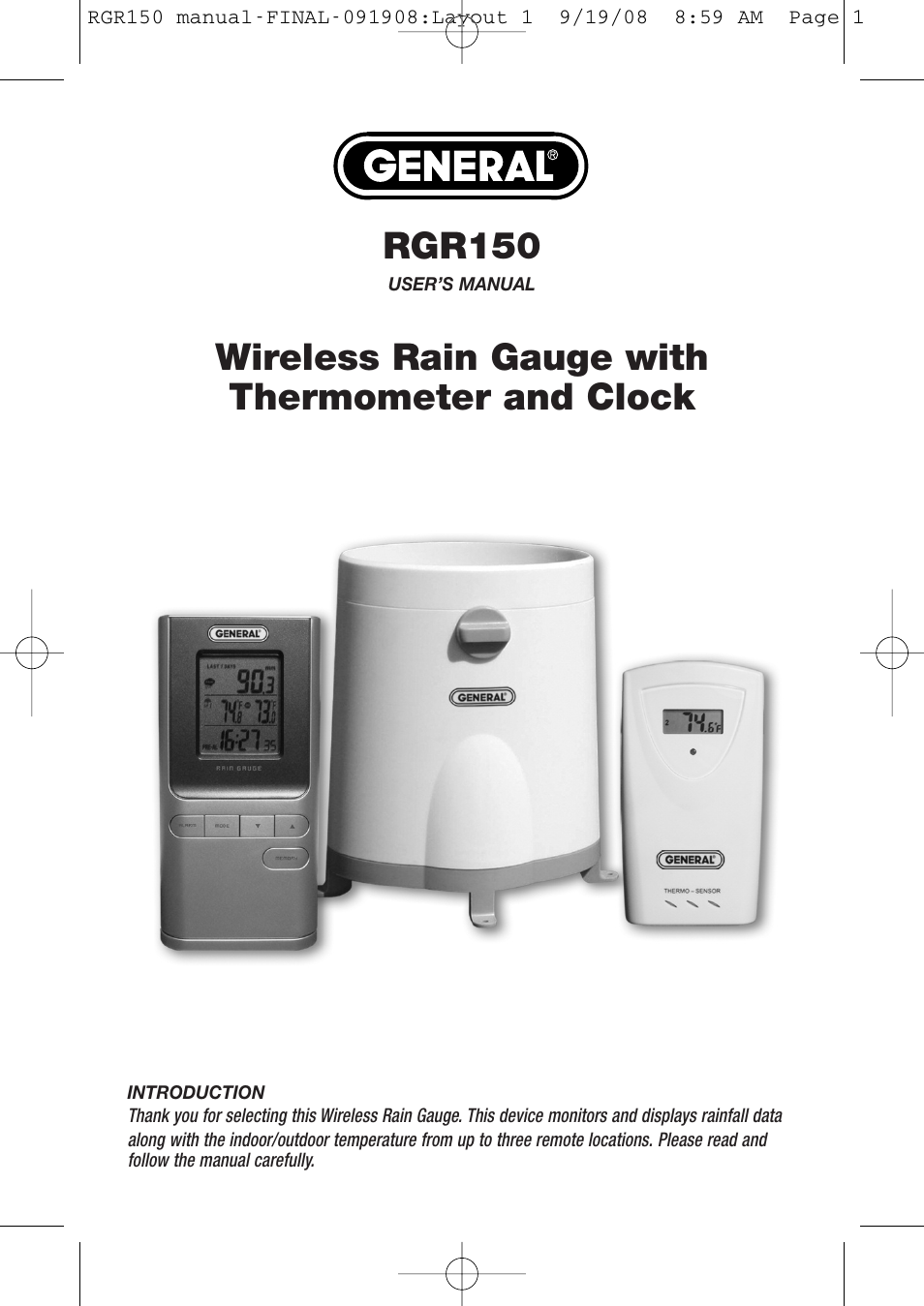 General Tools and Instruments RGR150 User Manual | 12 pages