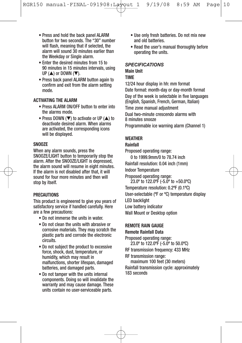 General Tools and Instruments RGR150 User Manual | Page 10 / 12