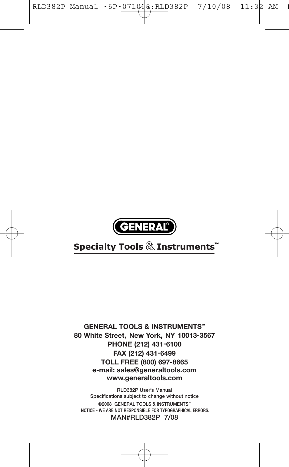 General Tools and Instruments RLD382P User Manual | Page 24 / 24