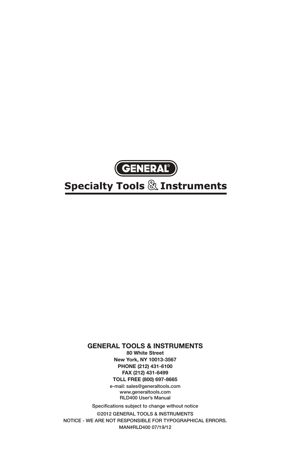 General tools & instruments | General Tools and Instruments RLD400 User Manual | Page 12 / 12