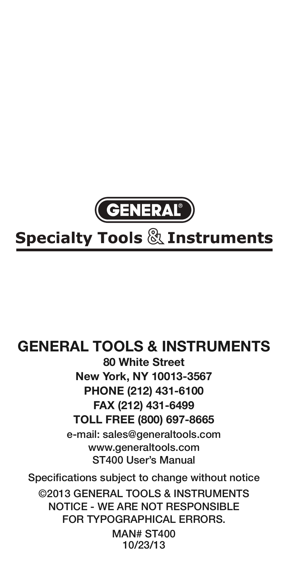 General tools & instruments | General Tools and Instruments ST400 v.2 User Manual | Page 8 / 8