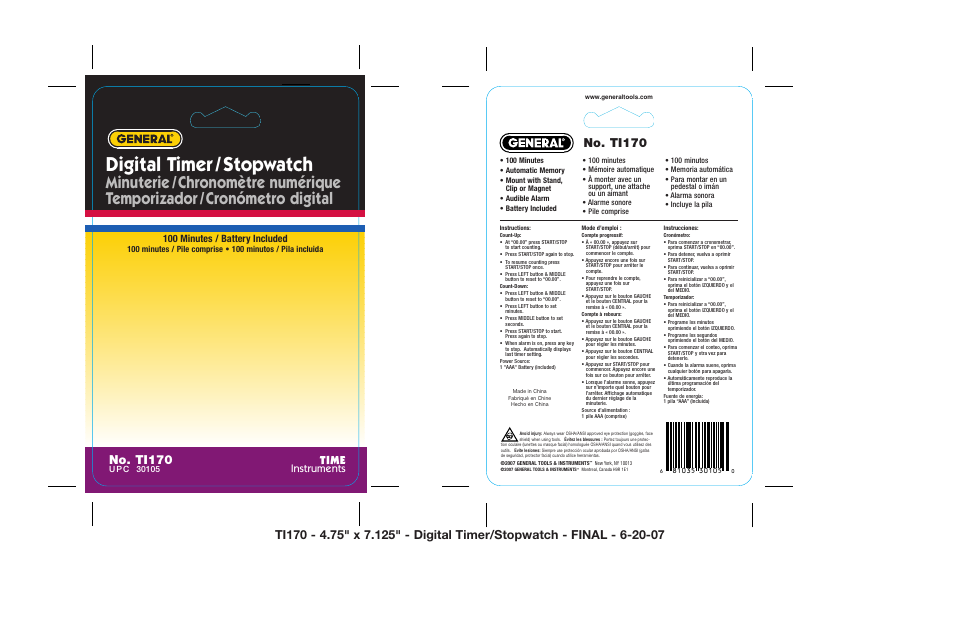 General Tools and Instruments TI170 User Manual | 1 page