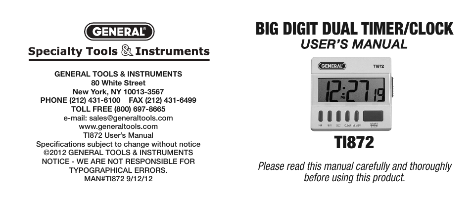 General Tools and Instruments TI872 User Manual | 8 pages