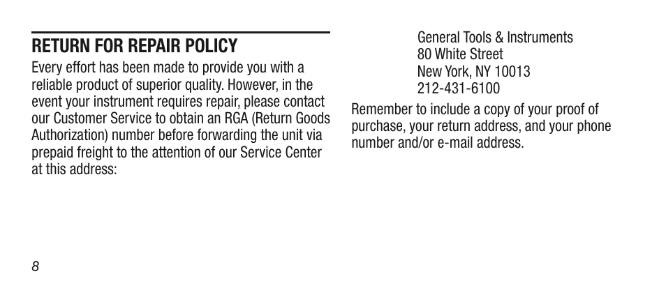 General Tools and Instruments TI872 User Manual | Page 8 / 8