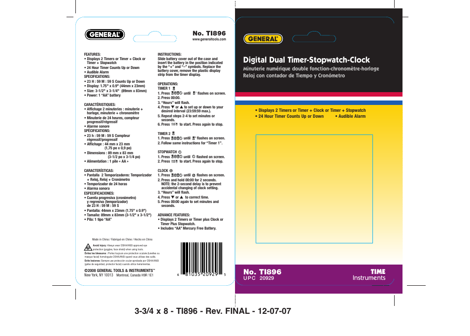 General Tools and Instruments TI896 User Manual | 2 pages