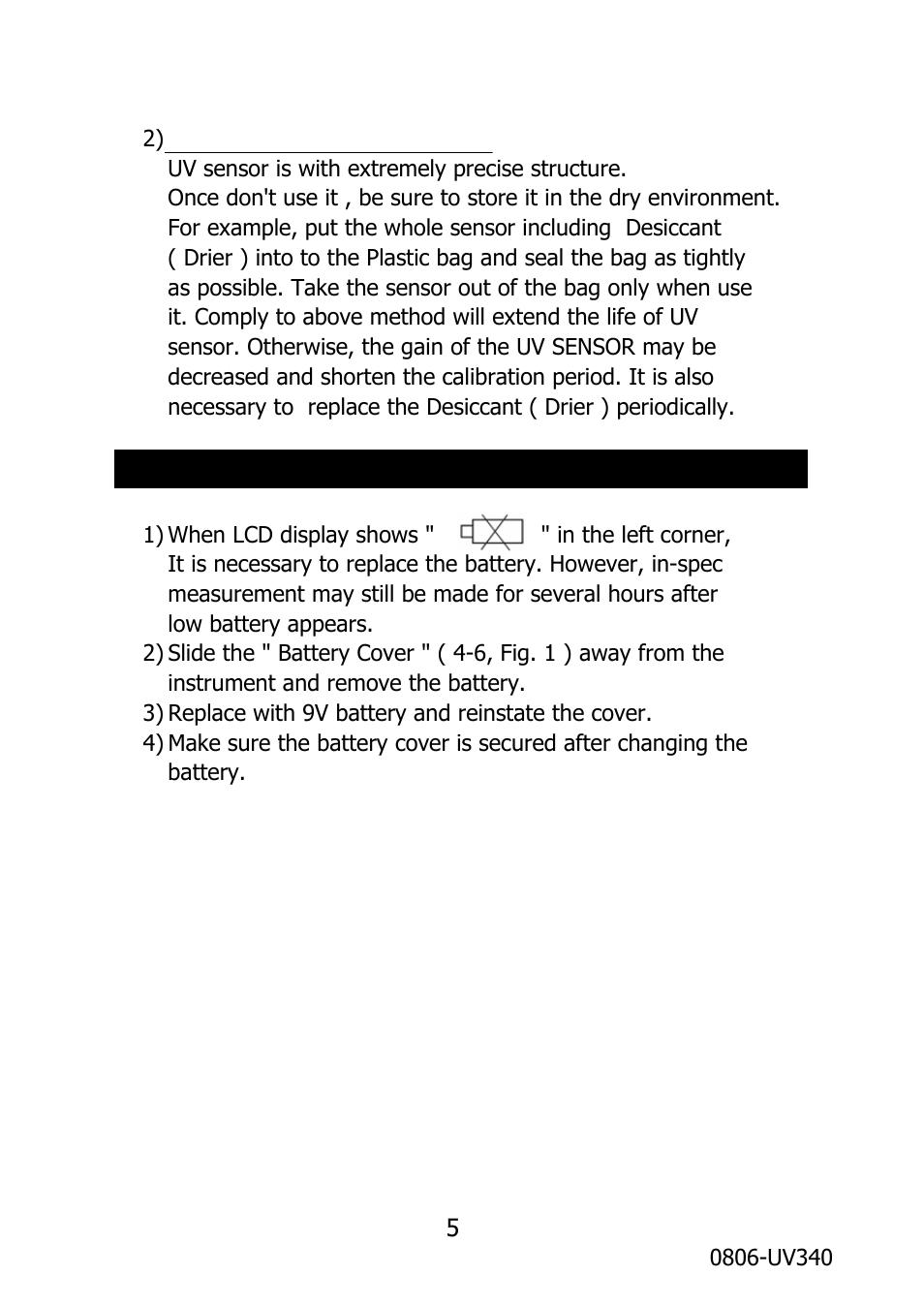 Battery replacement | General Tools and Instruments UV340 User Manual | Page 8 / 8