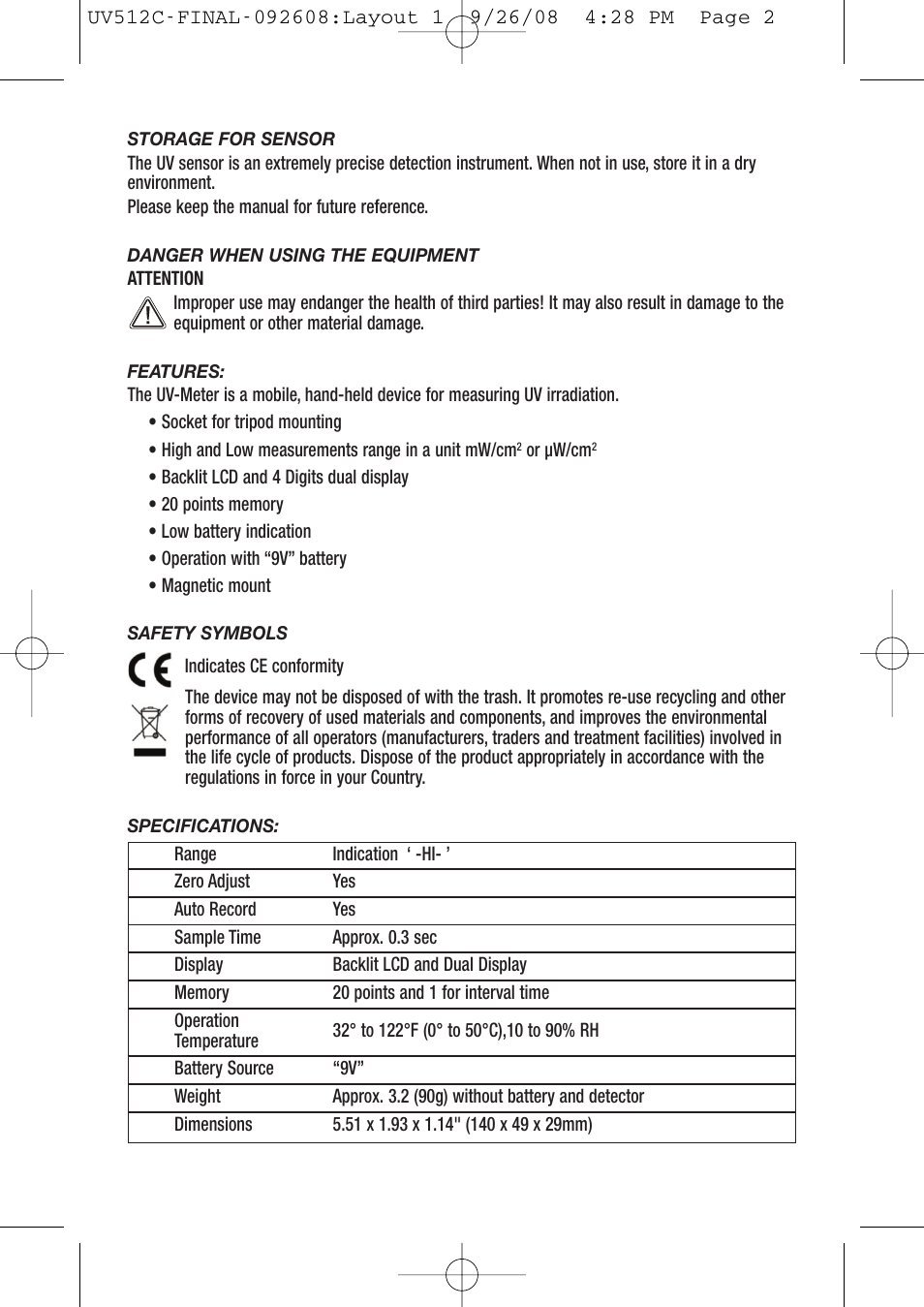 General Tools and Instruments UV512C User Manual | Page 2 / 8