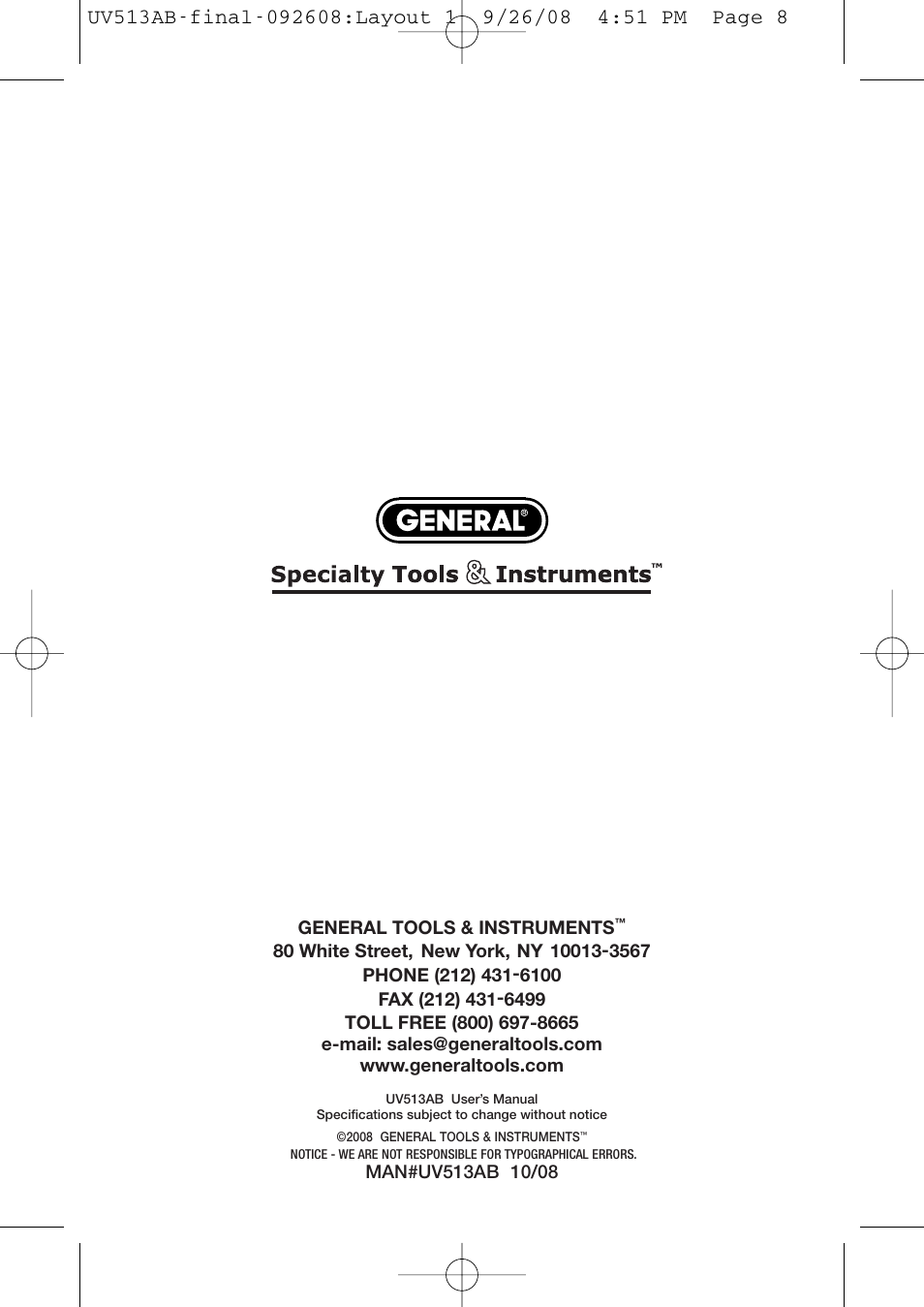 General Tools and Instruments UV513AB User Manual | Page 8 / 8