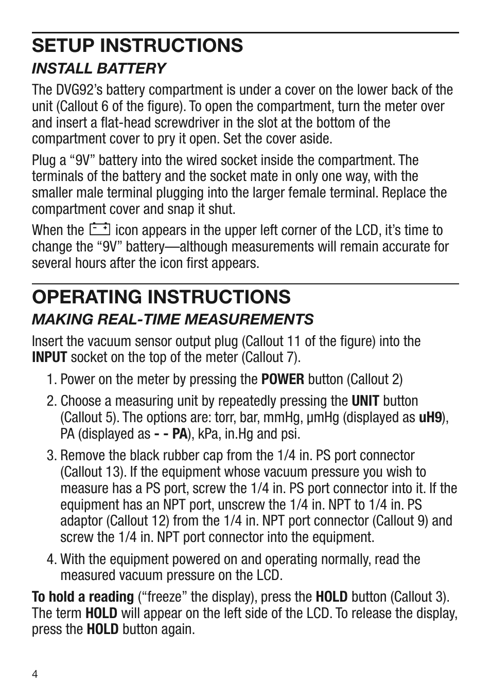 Setup instructions, Operating instructions | General Tools and Instruments VC9200 User Manual | Page 4 / 8