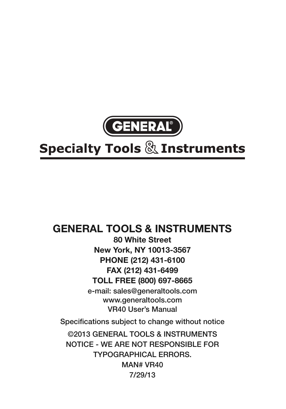 General tools & instruments | General Tools and Instruments VR40 User Manual | Page 24 / 24