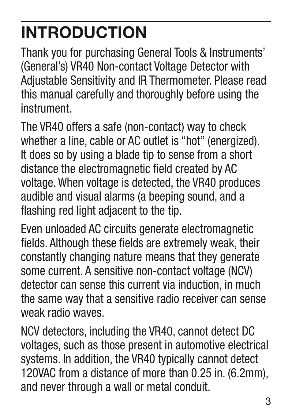 Introduction | General Tools and Instruments VR40 User Manual | Page 3 / 24