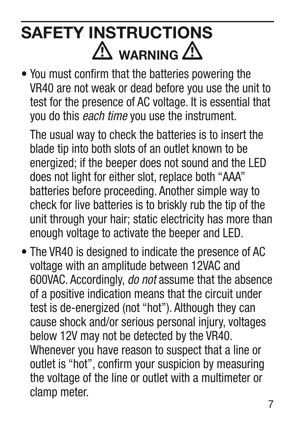 General Tools and Instruments VR40 User Manual | Page 7 / 24