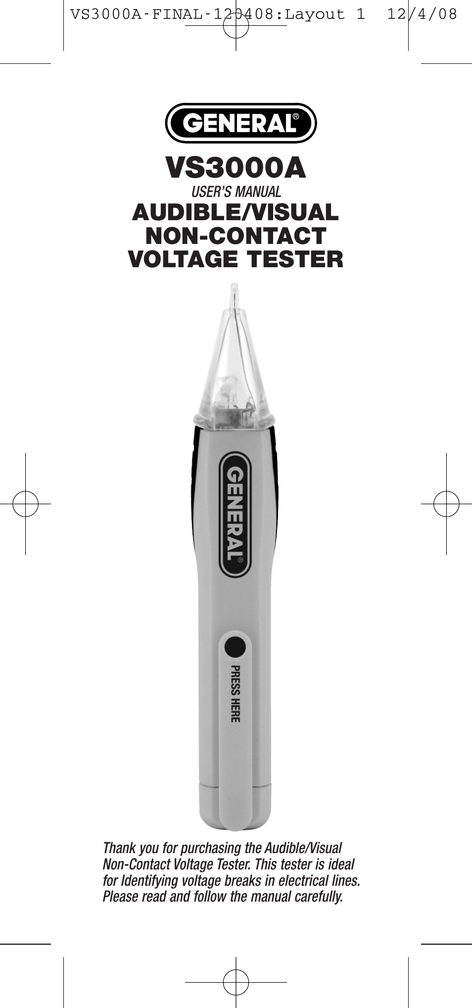 General Tools and Instruments VS3000A User Manual | 12 pages