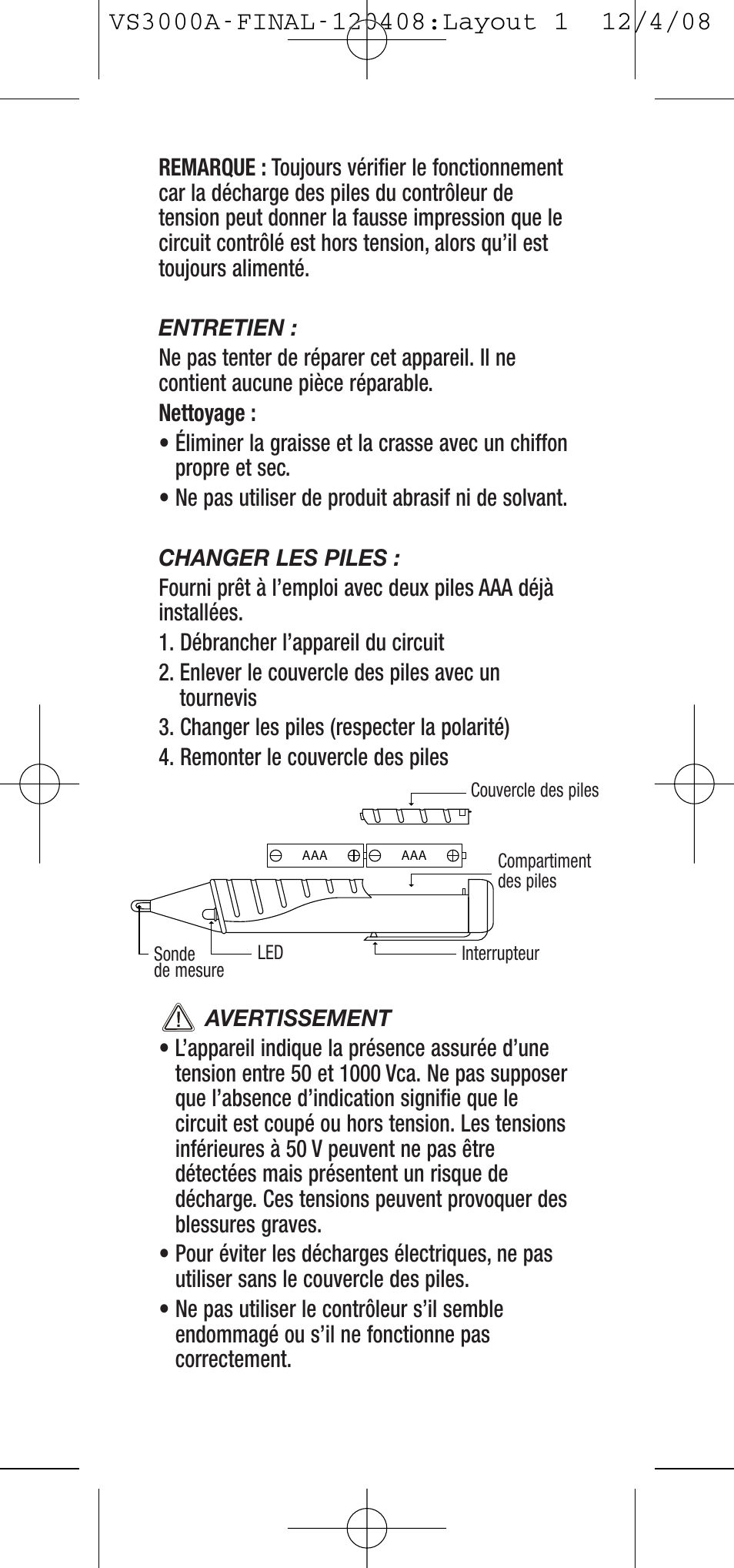 General Tools and Instruments VS3000A User Manual | Page 11 / 12