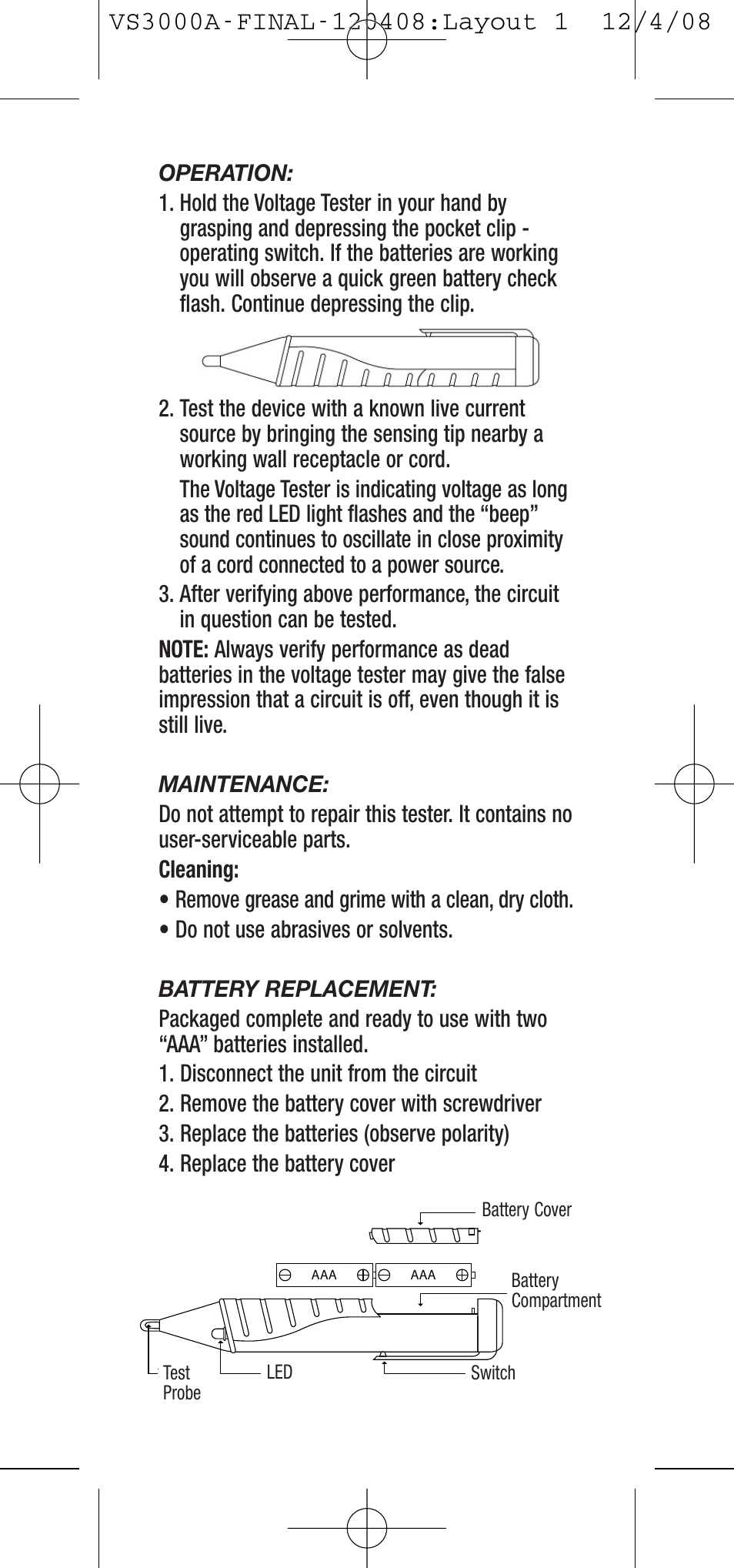 General Tools and Instruments VS3000A User Manual | Page 3 / 12