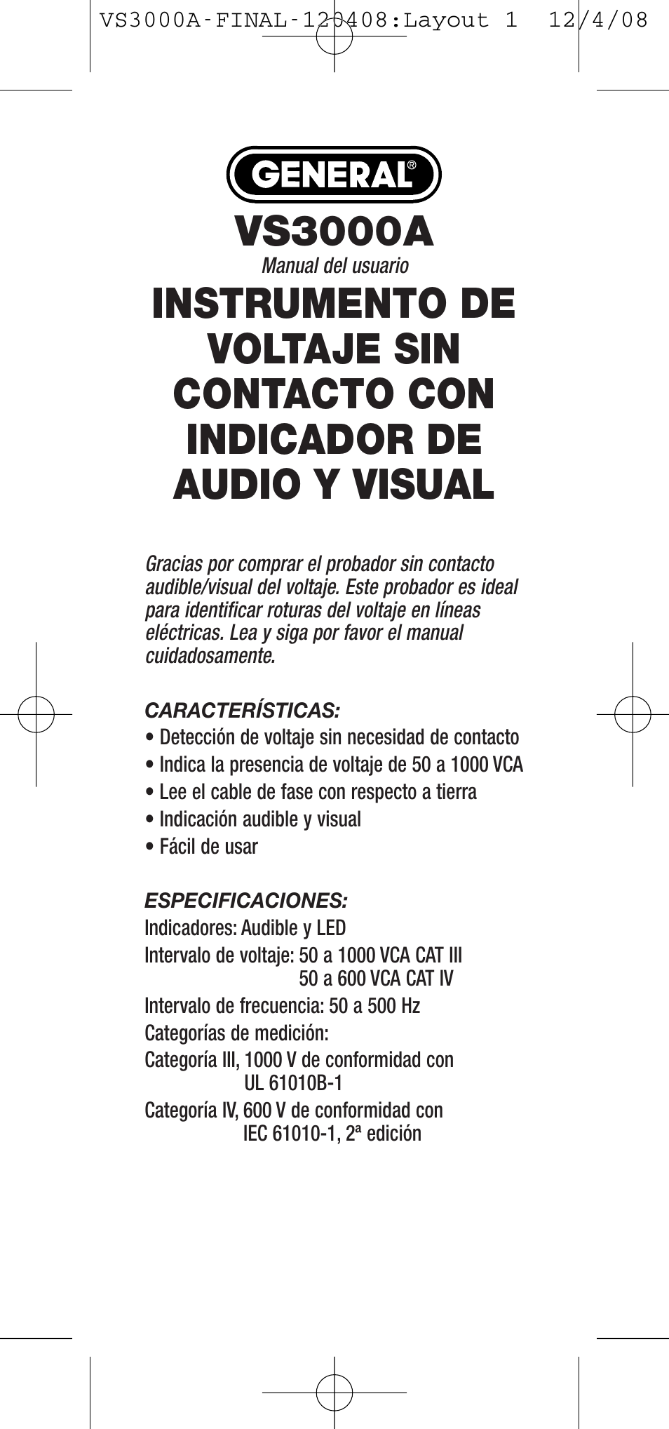 Vs3000a | General Tools and Instruments VS3000A User Manual | Page 5 / 12