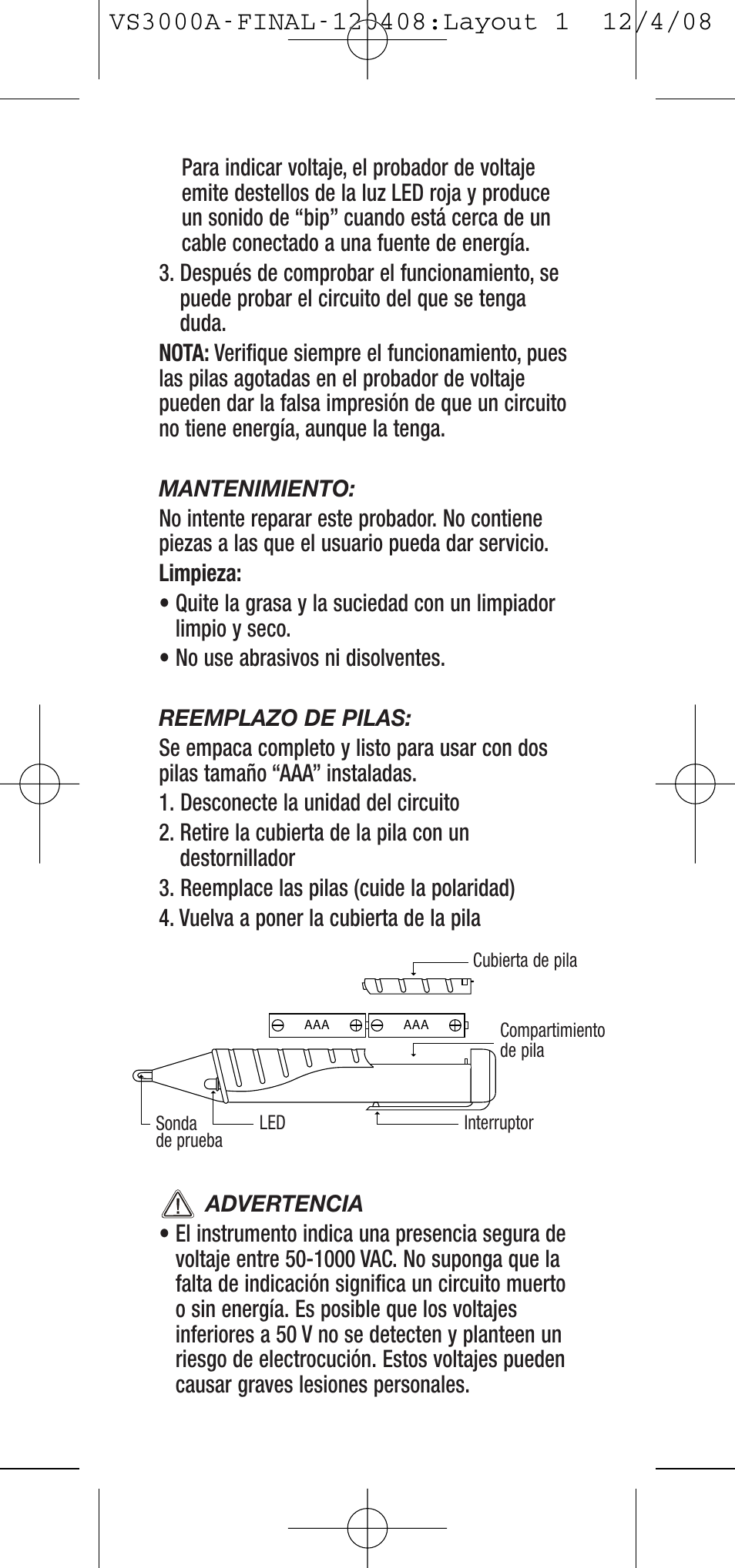 General Tools and Instruments VS3000A User Manual | Page 7 / 12