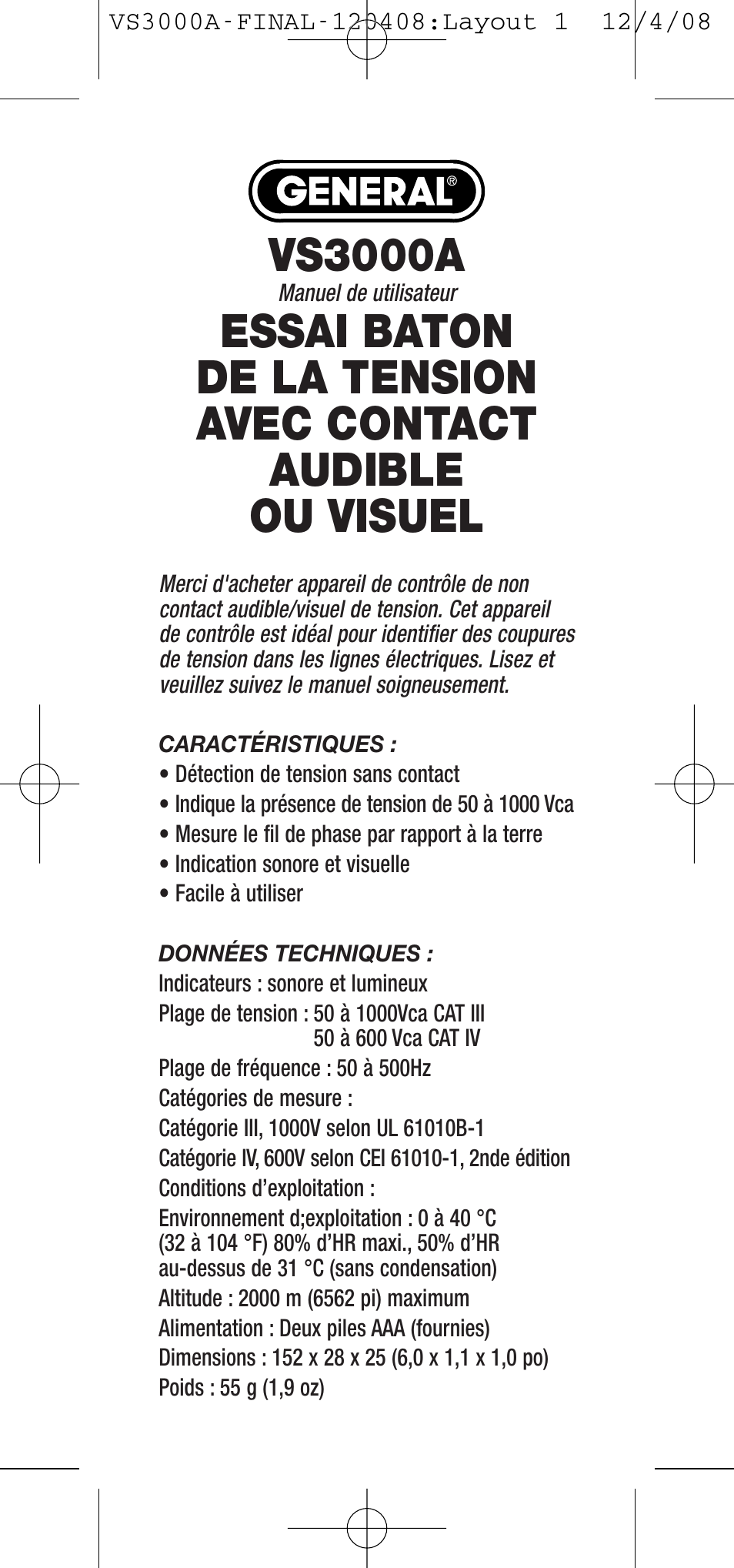 Vs3000a | General Tools and Instruments VS3000A User Manual | Page 9 / 12