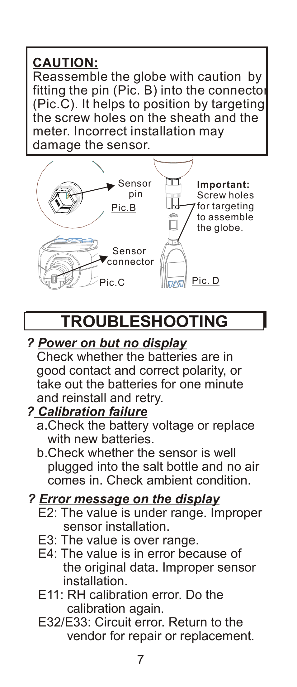 頁面 8, Troubleshooting | General Tools and Instruments WBGT8778 User Manual | Page 8 / 11