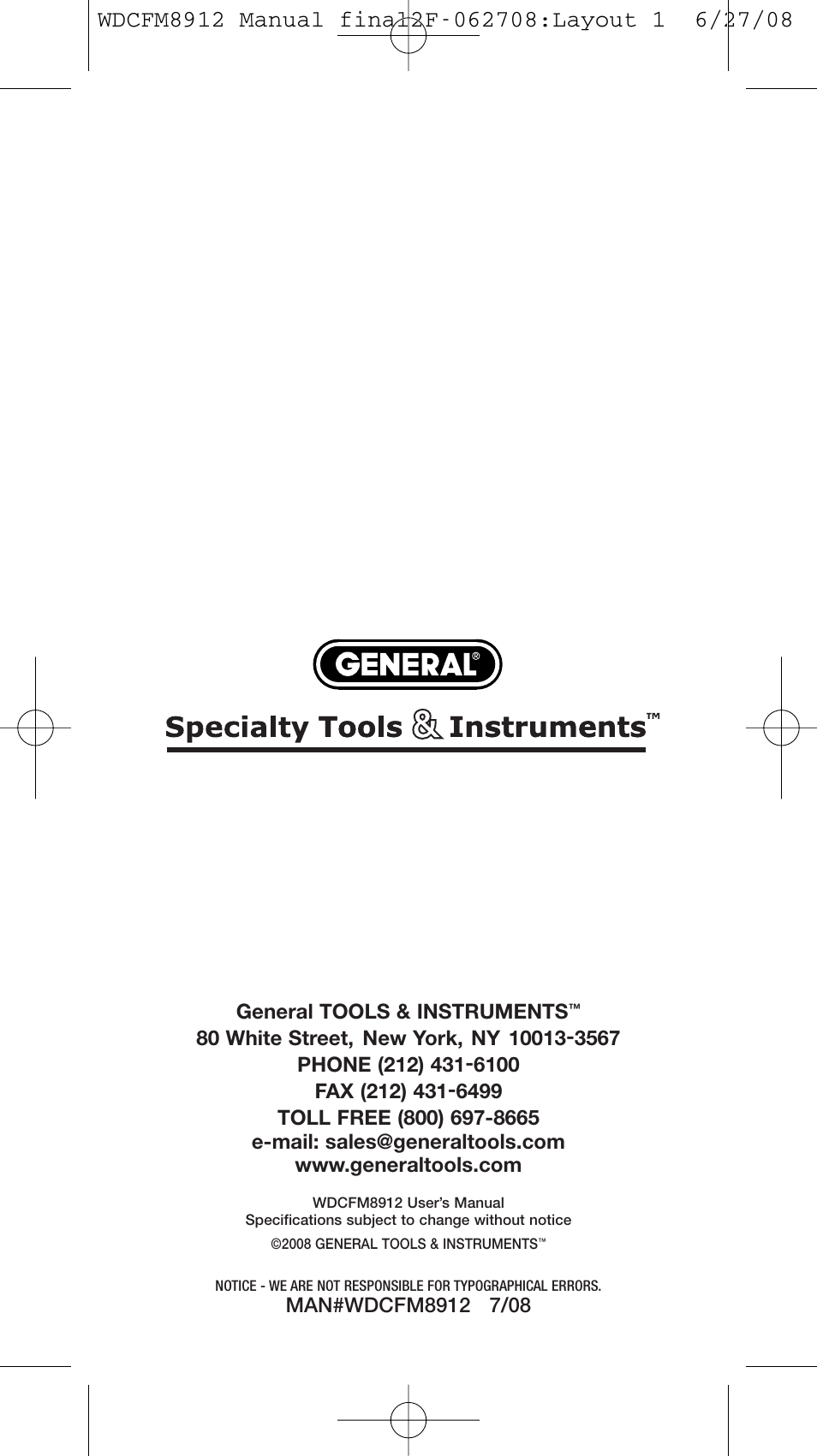 General Tools and Instruments WDCFM8912 User Manual | Page 16 / 16