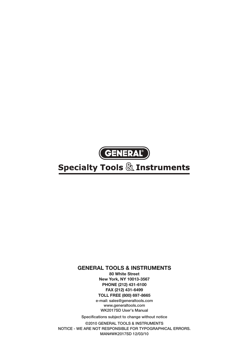 General tools & instruments | General Tools and Instruments WK2017SD User Manual | Page 20 / 20