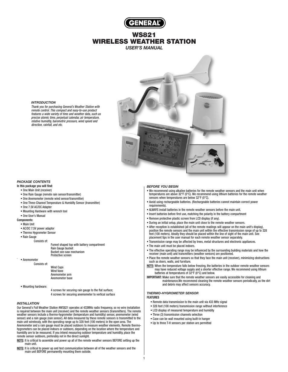 General Tools and Instruments WS821 User Manual | 8 pages