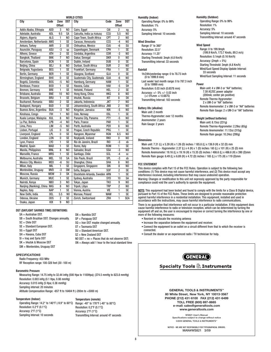 General Tools and Instruments WS821 User Manual | Page 8 / 8