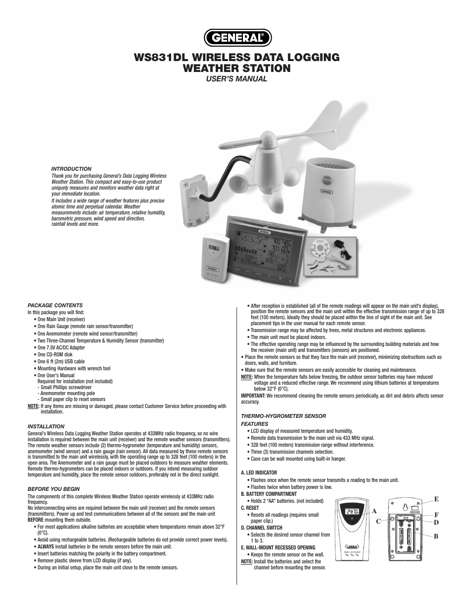 General Tools and Instruments WS831DL User Manual | 8 pages