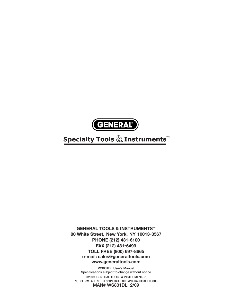 General Tools and Instruments WS831DL User Manual | Page 8 / 8