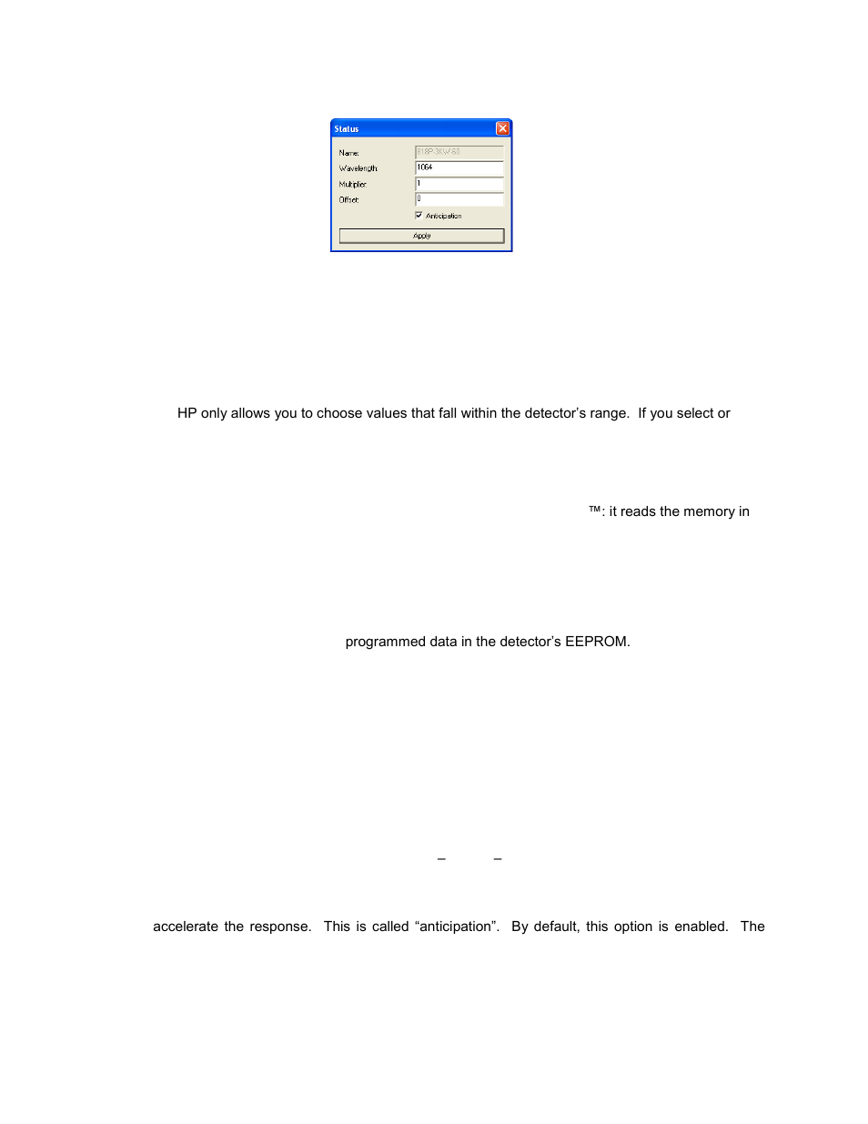 Display - status, Status - wavelength, Status - corrections | Status - anticipation, Fig. 2-9 pc-hp settings window | Gentec-EO HP User Manual | Page 16 / 28