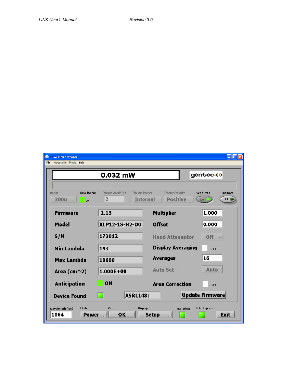 User, Interface, Start the pc m-link software on the pc | Make a connection with the m-link, The energy setup window, Nergy, Indow | Gentec-EO M-LINK User Manual | Page 16 / 47