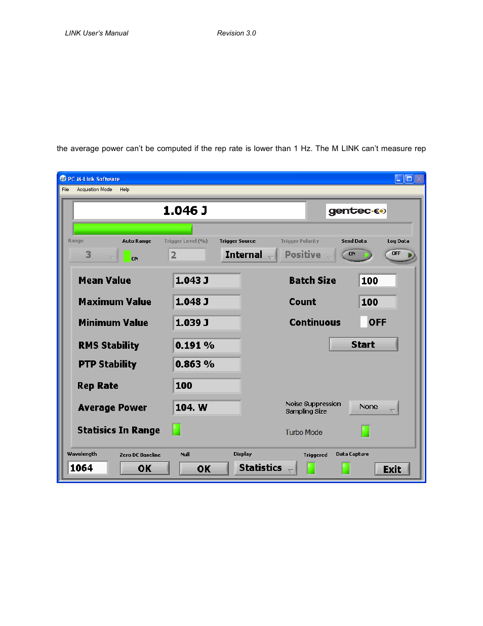 Display, The statistics display, Tatistics | Isplay | Gentec-EO M-LINK User Manual | Page 21 / 47