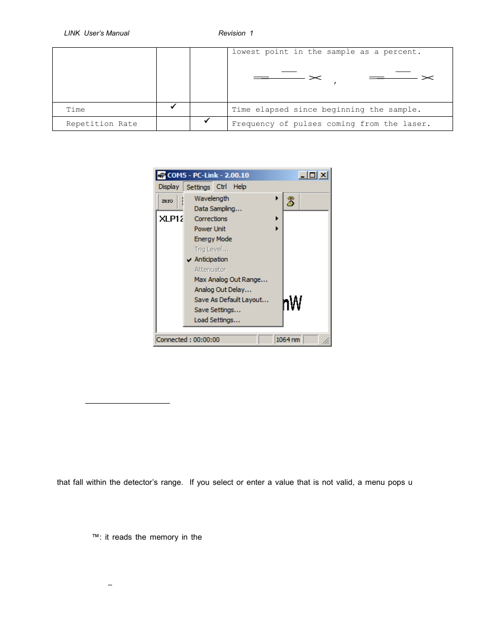 Fig. 5-9 pc-link settings menu | Gentec-EO P-LINK User Manual | Page 18 / 34