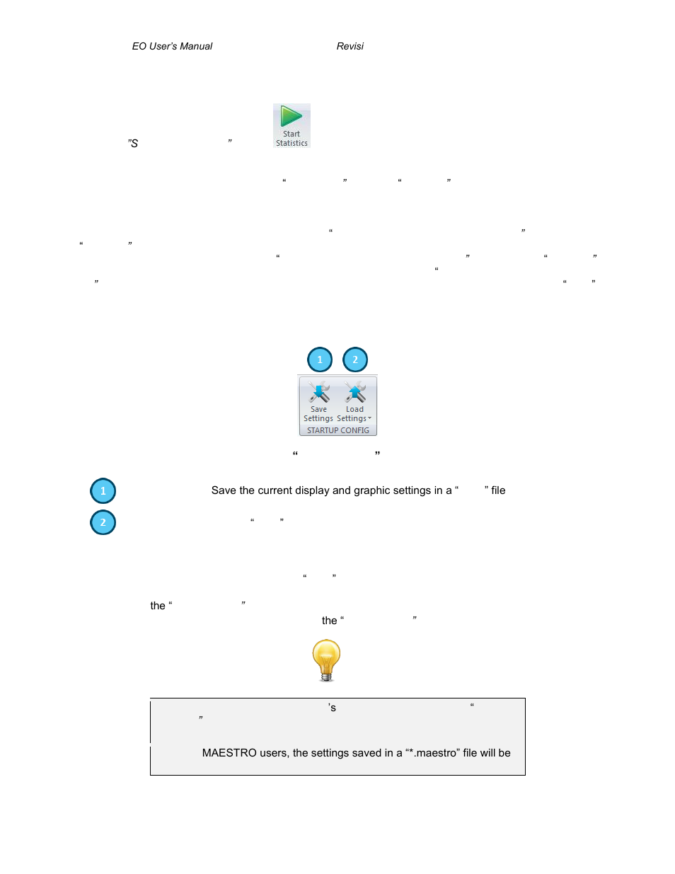 Start/stop statistics” button, Startup config menu, Tartup | Onfig, Buttons | Gentec-EO PC-Gentec-EO (for MAESTRO and INTEGRA) User Manual | Page 17 / 66