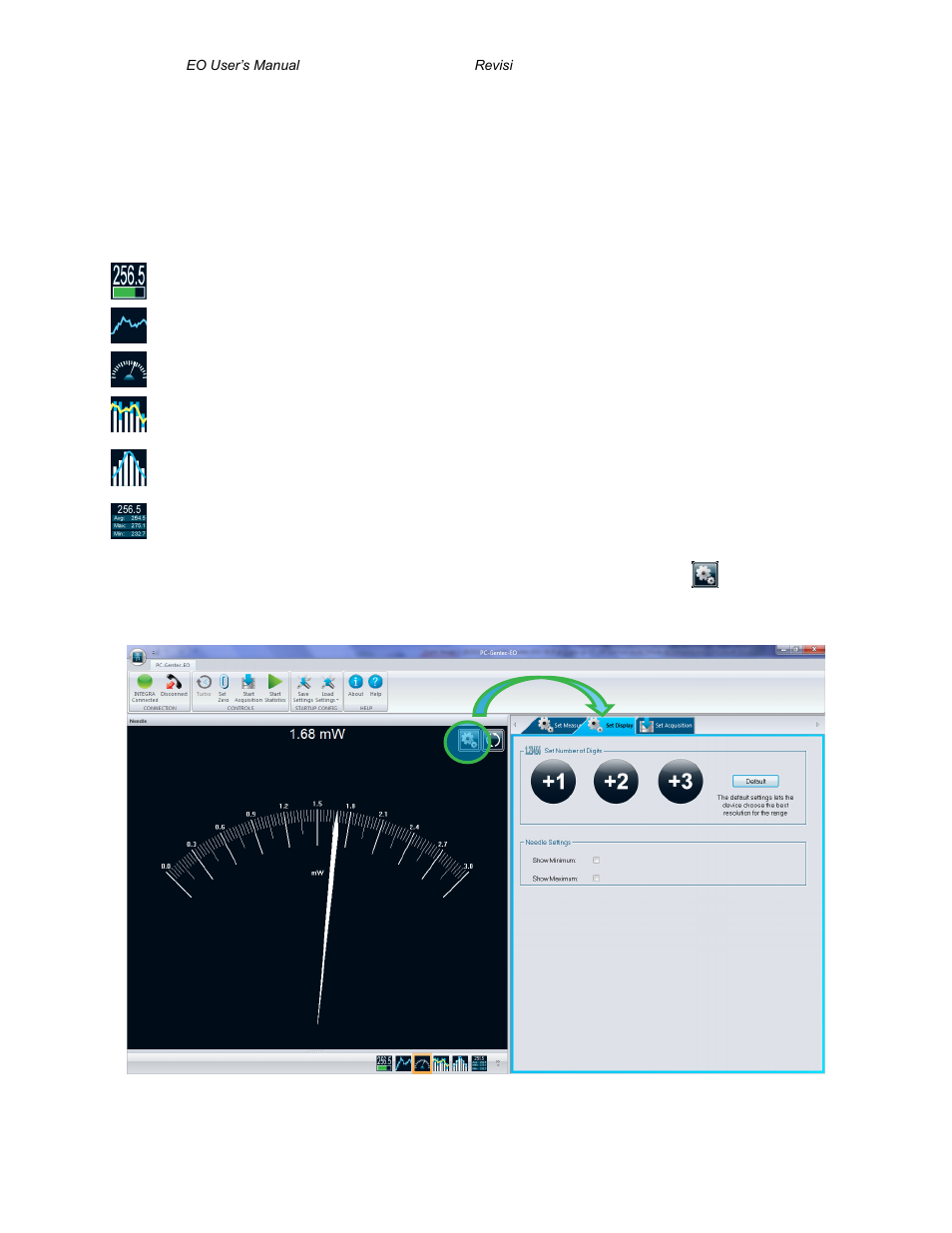 Graphical displays, Raphical, Isplay with | Ettings button | Gentec-EO PC-Gentec-EO (for MAESTRO and INTEGRA) User Manual | Page 24 / 66