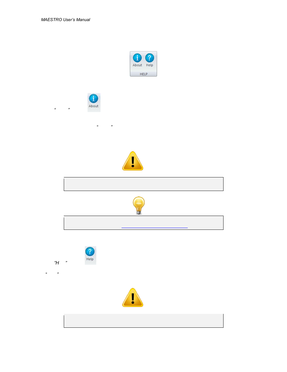 Help, Menu, About” button | Help” button | Gentec-EO PC-MAESTRO (Old Software for MAESTRO) User Manual | Page 16 / 33